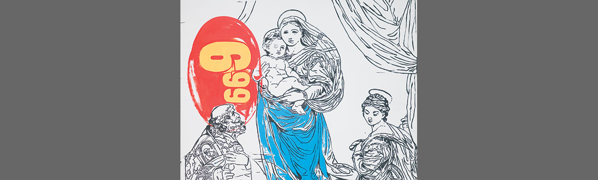 Detail of A painting of Raphael's Madonna with the number 699 in a red oval.