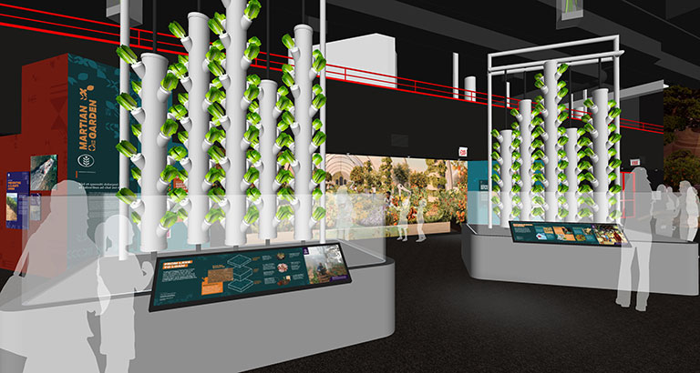 A rendering of green vegetation on Mars.