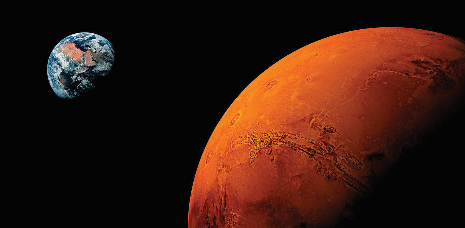 Mars with Earth in the background.