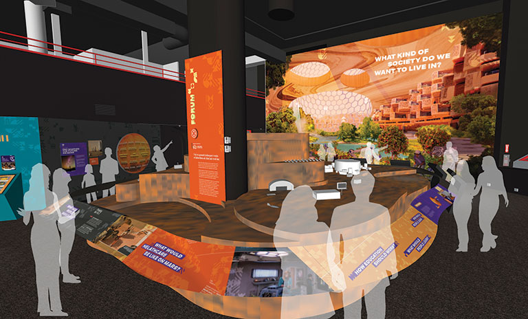 A rendition of visitors to the exhibition.