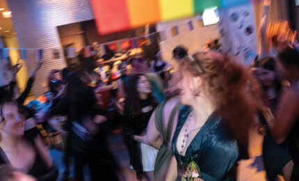 Teens dancing at the LGBTQ prom at the Warhol Museum.