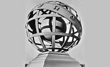 A view of the armillary sphere on the roof of Carnegie Museum