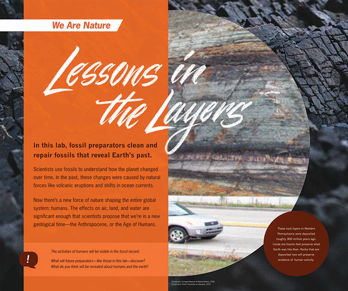 An exhibit panel with the words Lessons in Layers
