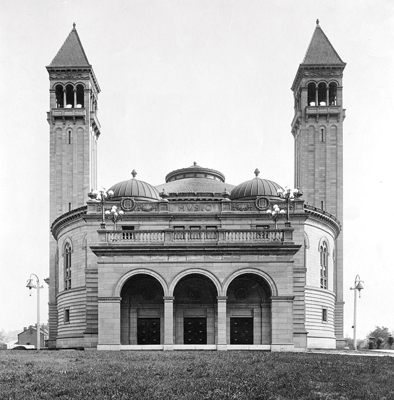 A vinatage photo fo the original carnegie music hall.