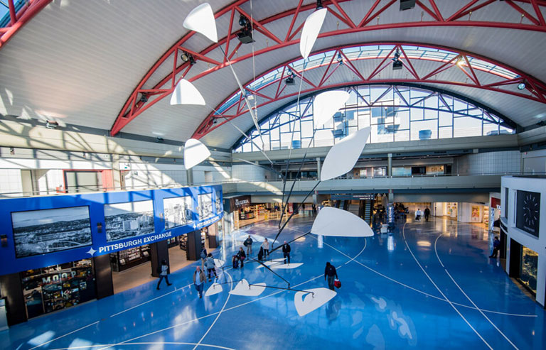 A mobile hanging in the Pittsburgh airport